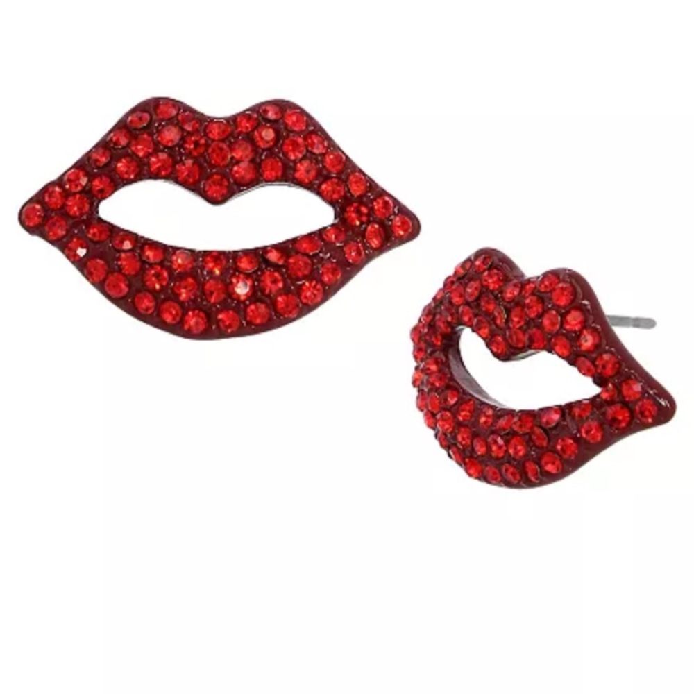 Betsy Johnson Faux Stone Pave Lips Stud Earrings